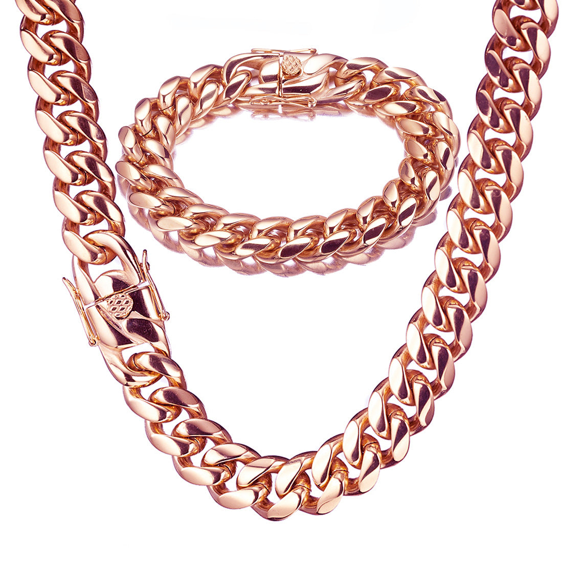 14mm Rose Gold Cuban Link Chain Necklace for Men – Titanium Stainless Steel Hip Hop Statement Necklace, European & American Style