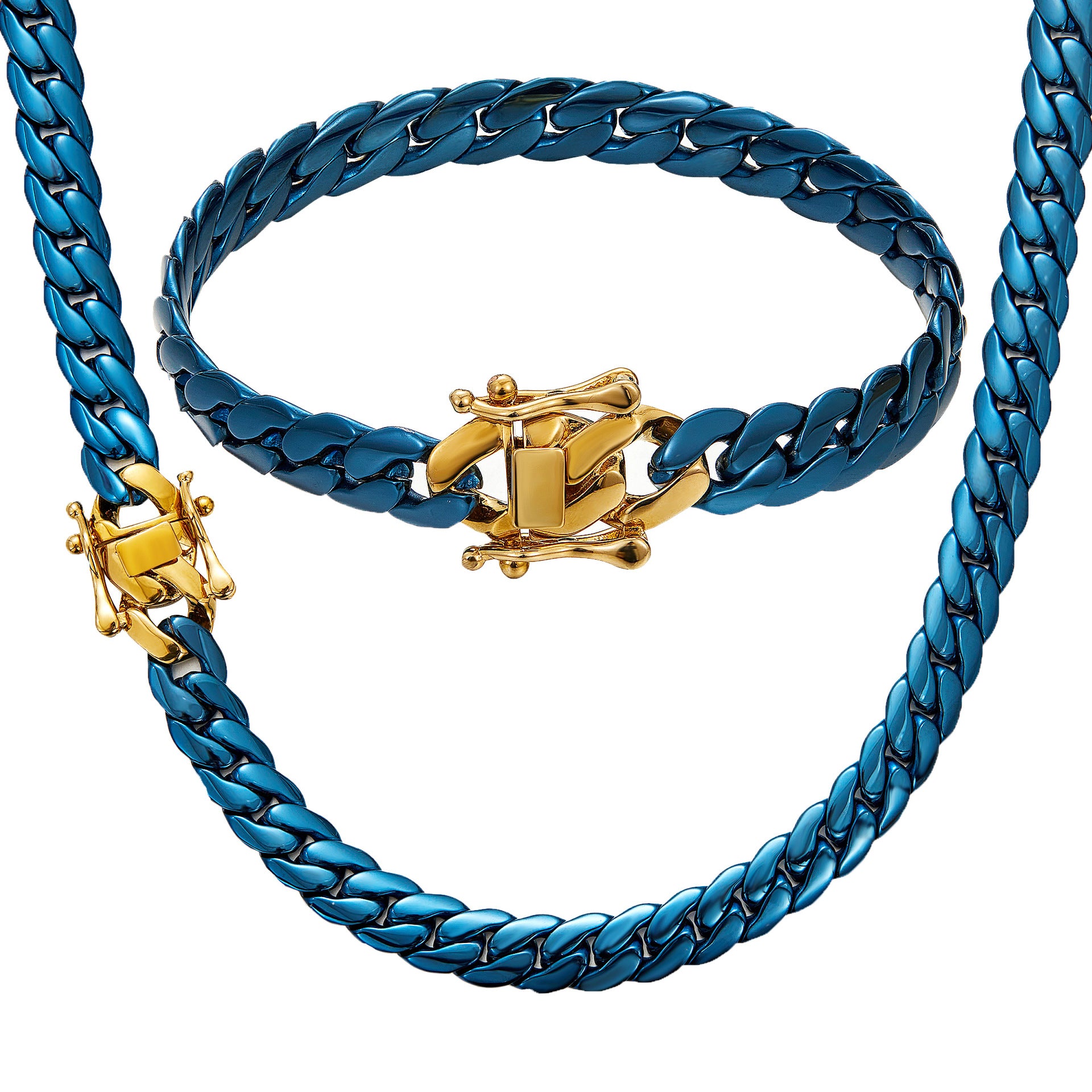 Blue Stainless Steel Cuban Style Link Chain Necklace for Men – Hip Hop Streetwear Statement Chain
