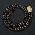 Luxury Iced A-Z Initial Cuban Link Necklace – Black Stainless Steel Hip Hop Chain for Men with Diamond Flip Clasp