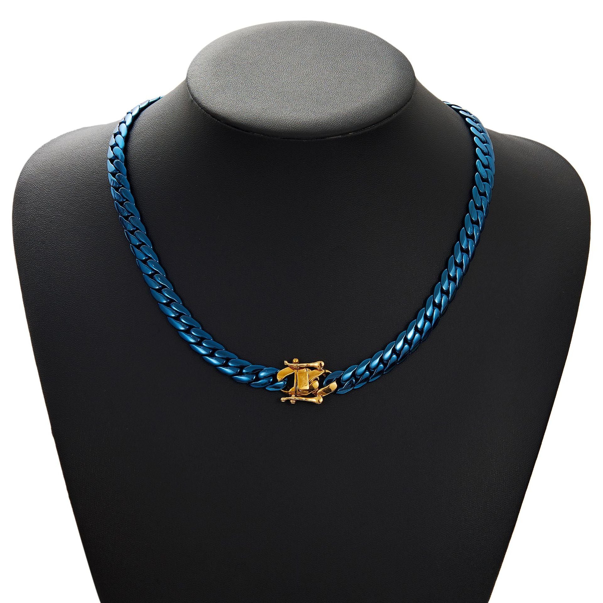 Blue Stainless Steel Cuban Style Link Chain Necklace for Men – Hip Hop Streetwear Statement Chain