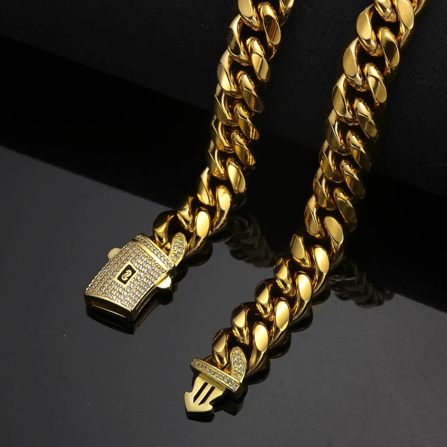 14mm Hip Hop Cuban Link Chain Necklace & Bracelet Set – Gold Plated Heavy Iced Clasp Statement Jewelry for Men