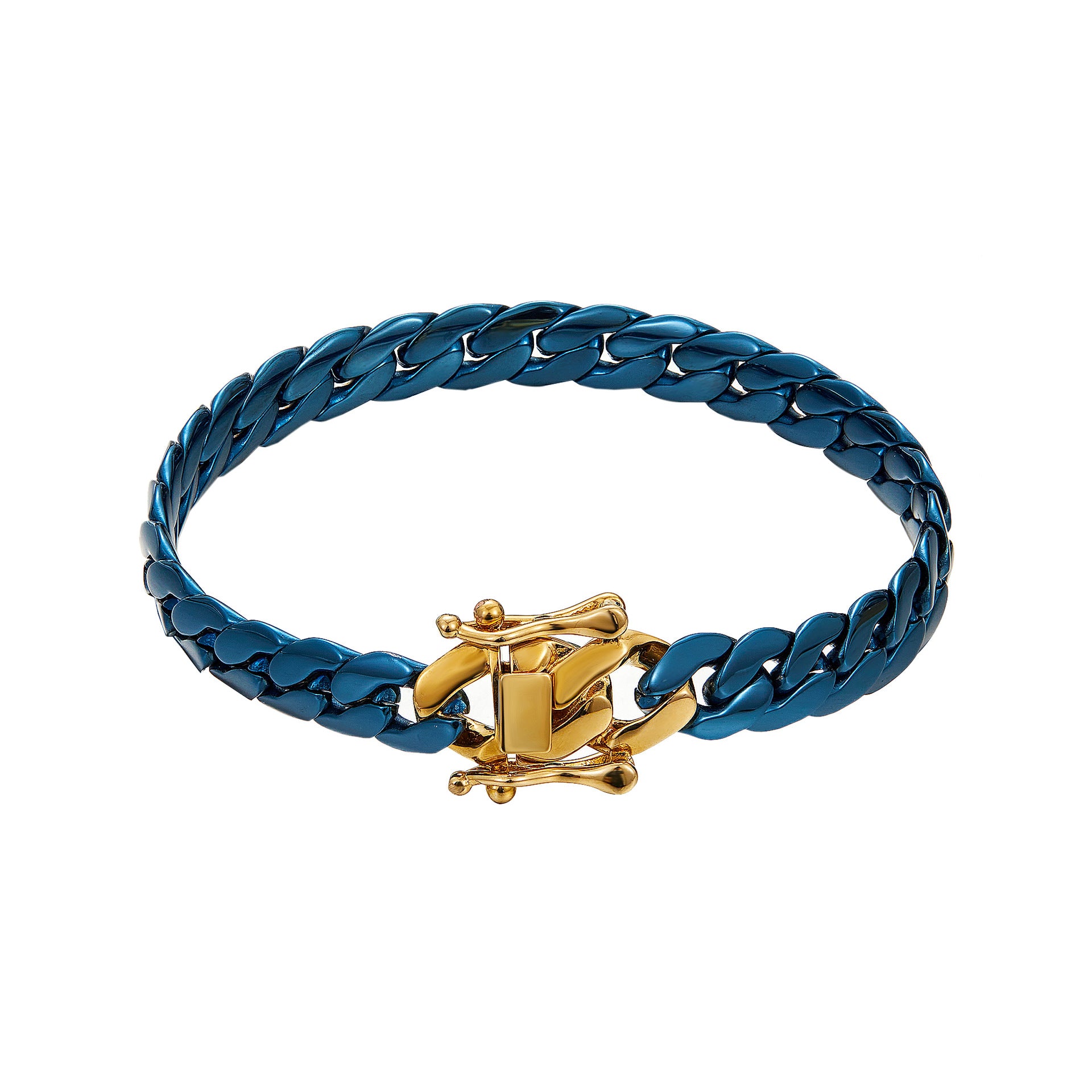 Blue Stainless Steel Cuban Style Link Chain Necklace for Men – Hip Hop Streetwear Statement Chain