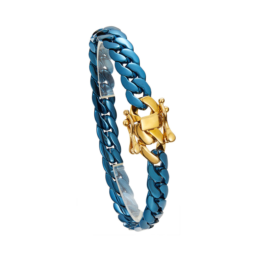Blue Stainless Steel Cuban Style Link Chain Necklace for Men – Hip Hop Streetwear Statement Chain
