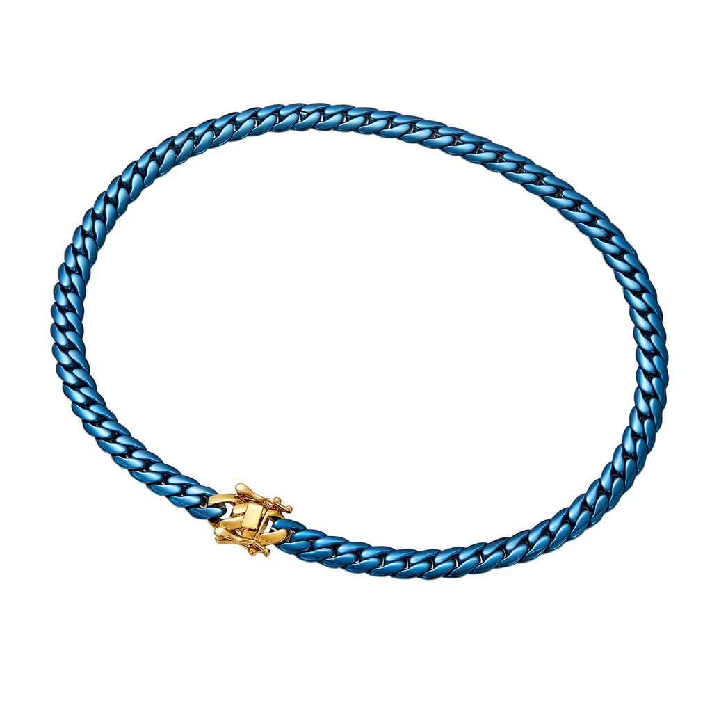 Blue Stainless Steel Cuban Style Link Chain Necklace for Men – Hip Hop Streetwear Statement Chain