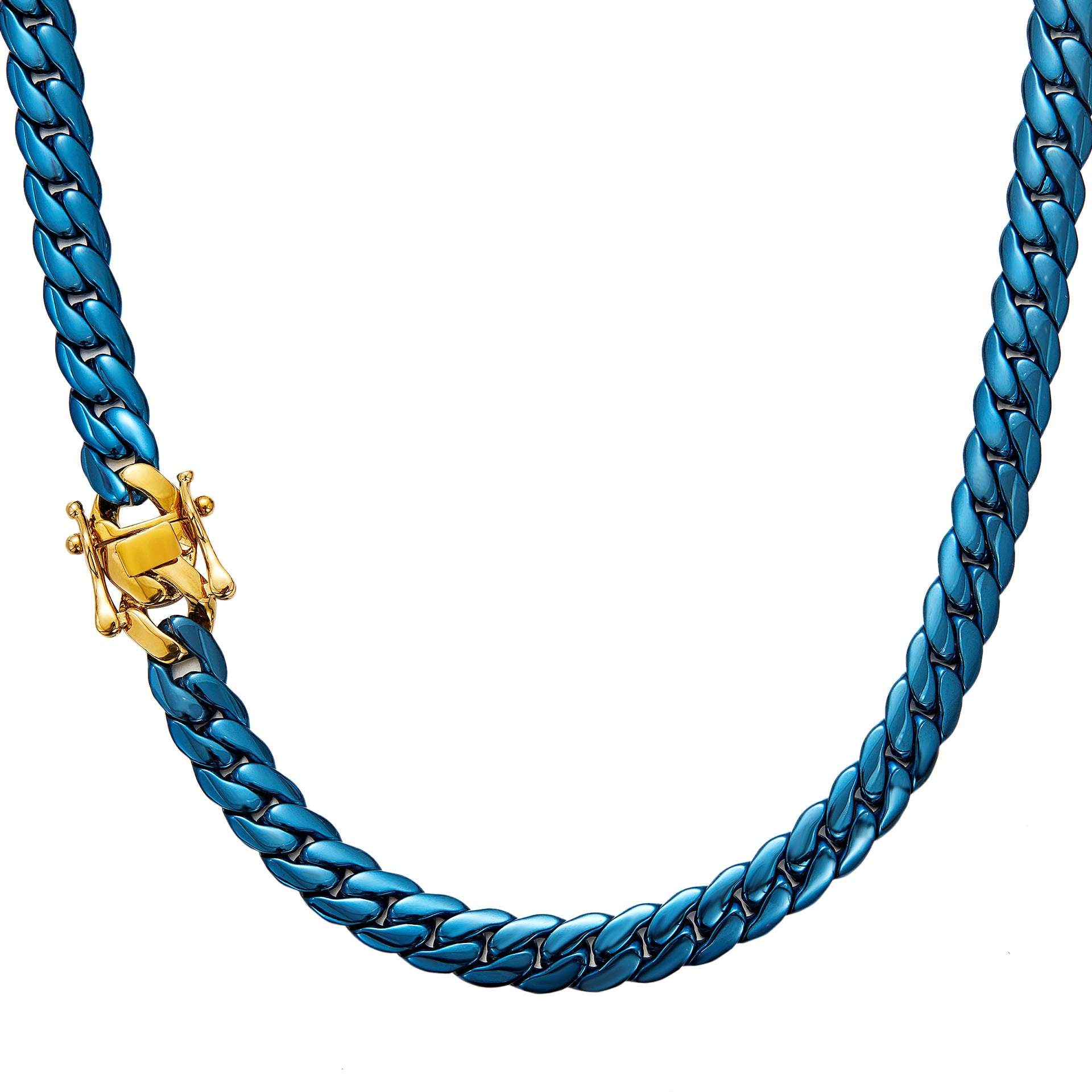 Blue Stainless Steel Cuban Style Link Chain Necklace for Men – Hip Hop Streetwear Statement Chain