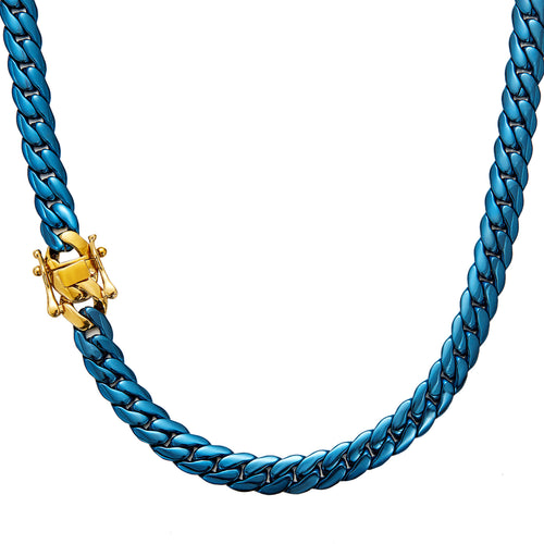 Blue Stainless Steel Cuban Style Link Chain Necklace for Men – Hip Hop Streetwear Statement Chain