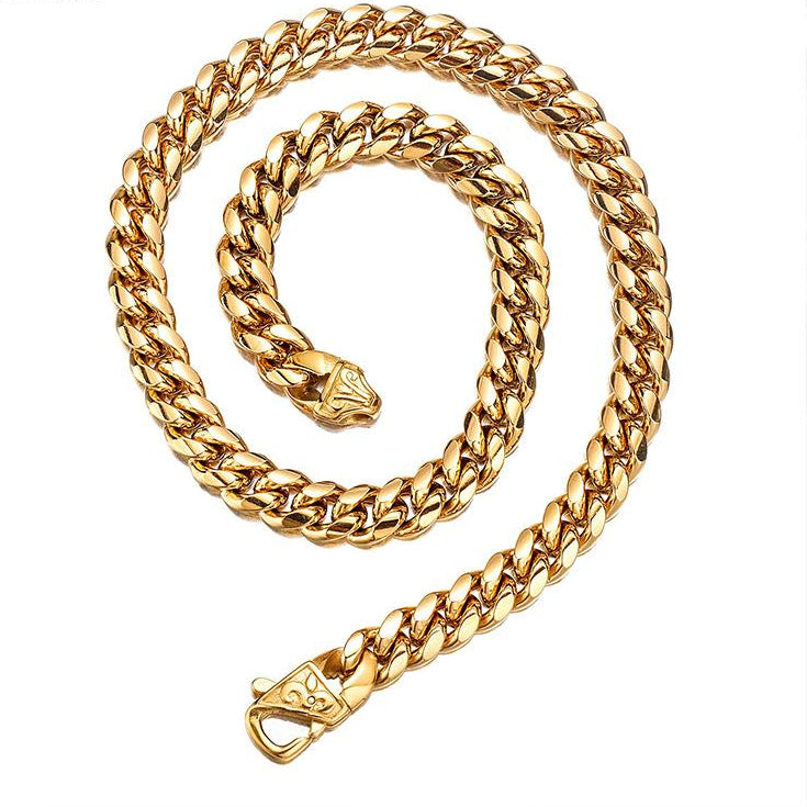 Necklace Stainless Steel Hip Hop With Encrypted Cuban Chain Men Titanium Steel Jewelry 18K Gold Whip
