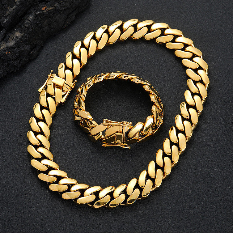 Men’s 14mm Gold Plated Cuban Link Chain – Heavy Hip Hop Rap Statement Necklace, Thick Miami Cuban Style, 198g