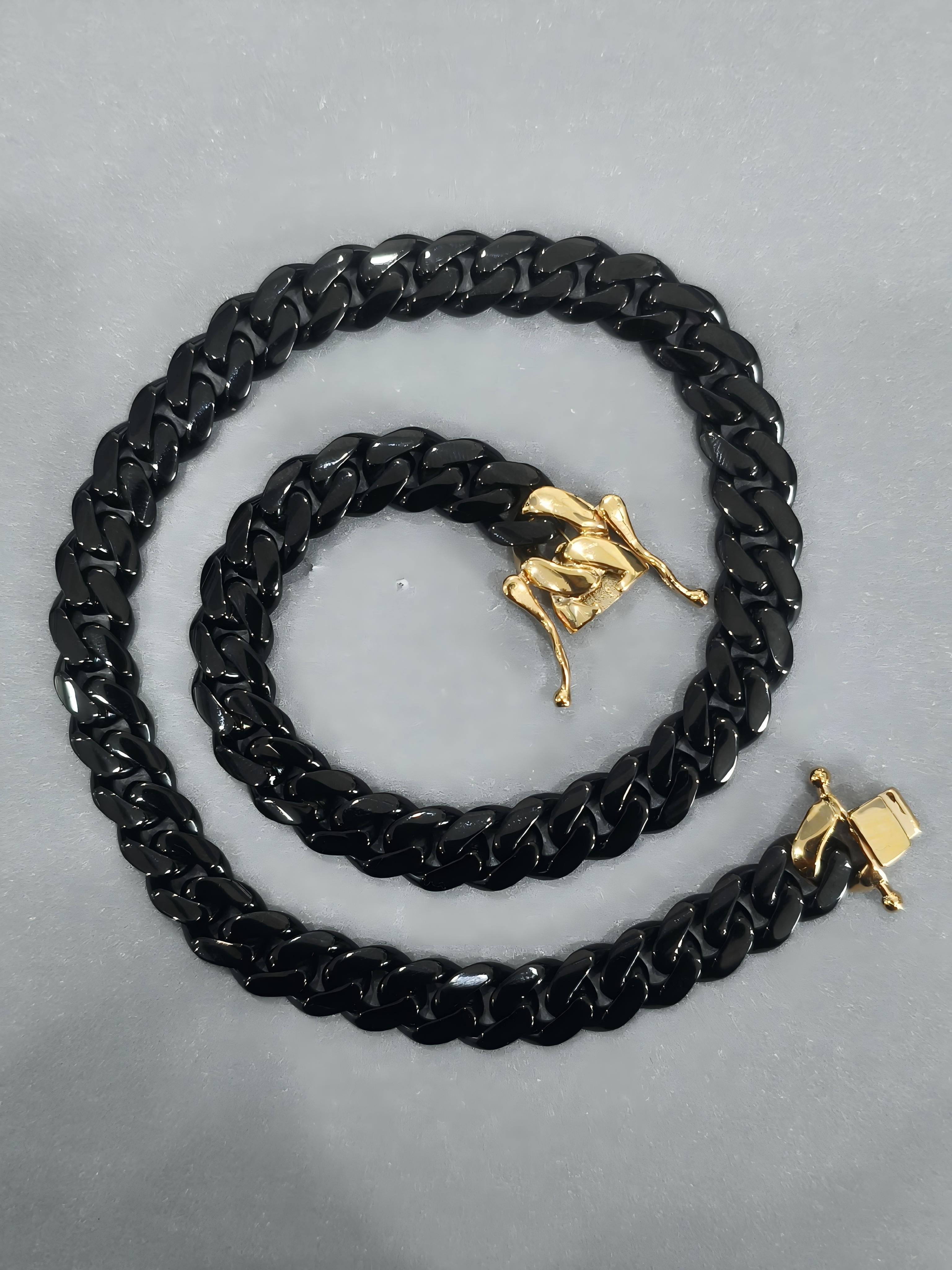 Hip-hop trendy gold buckle black chain fashionable Cuba dragon head chain