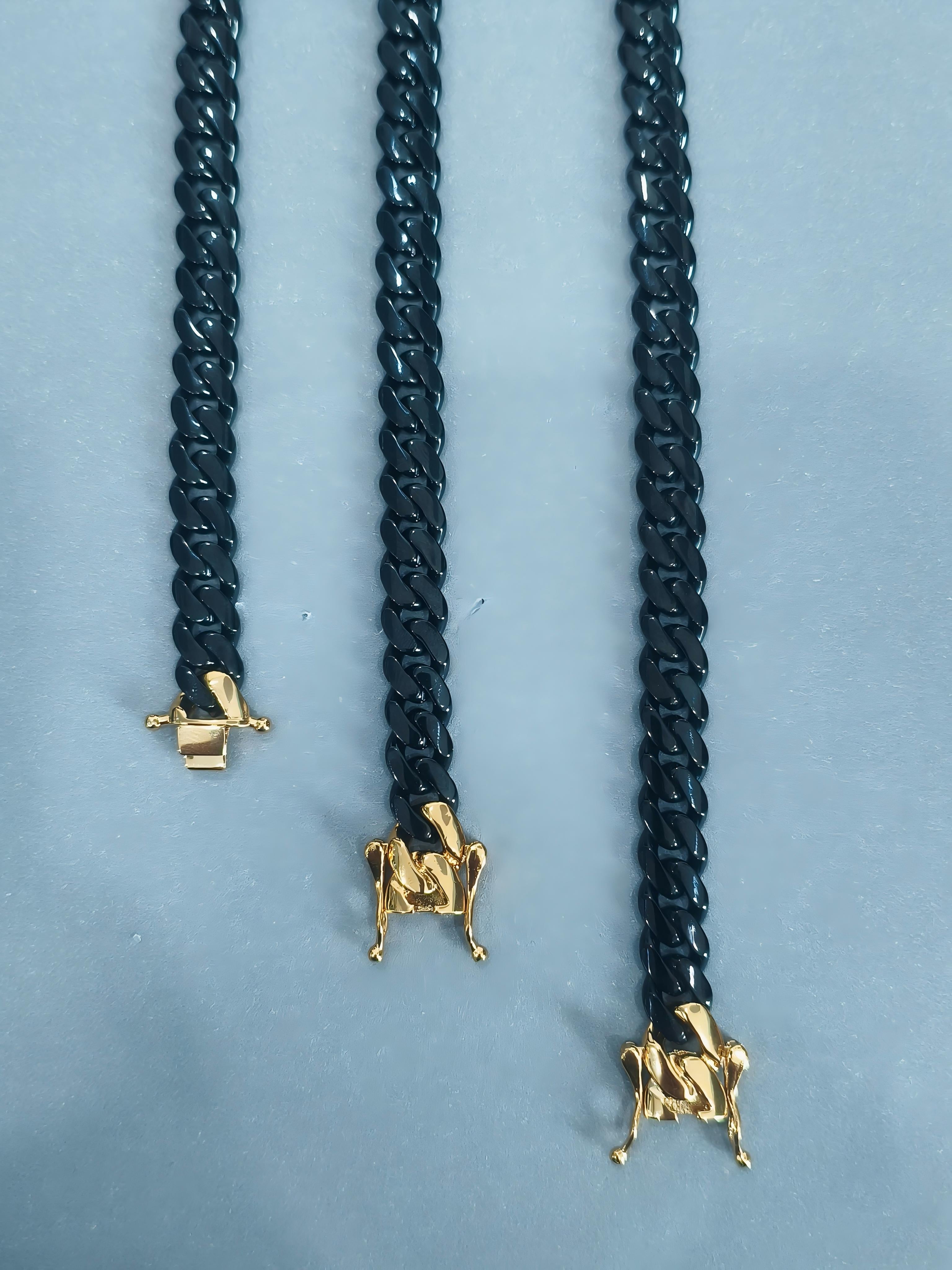 Hip-hop trendy gold buckle black chain fashionable Cuba dragon head chain