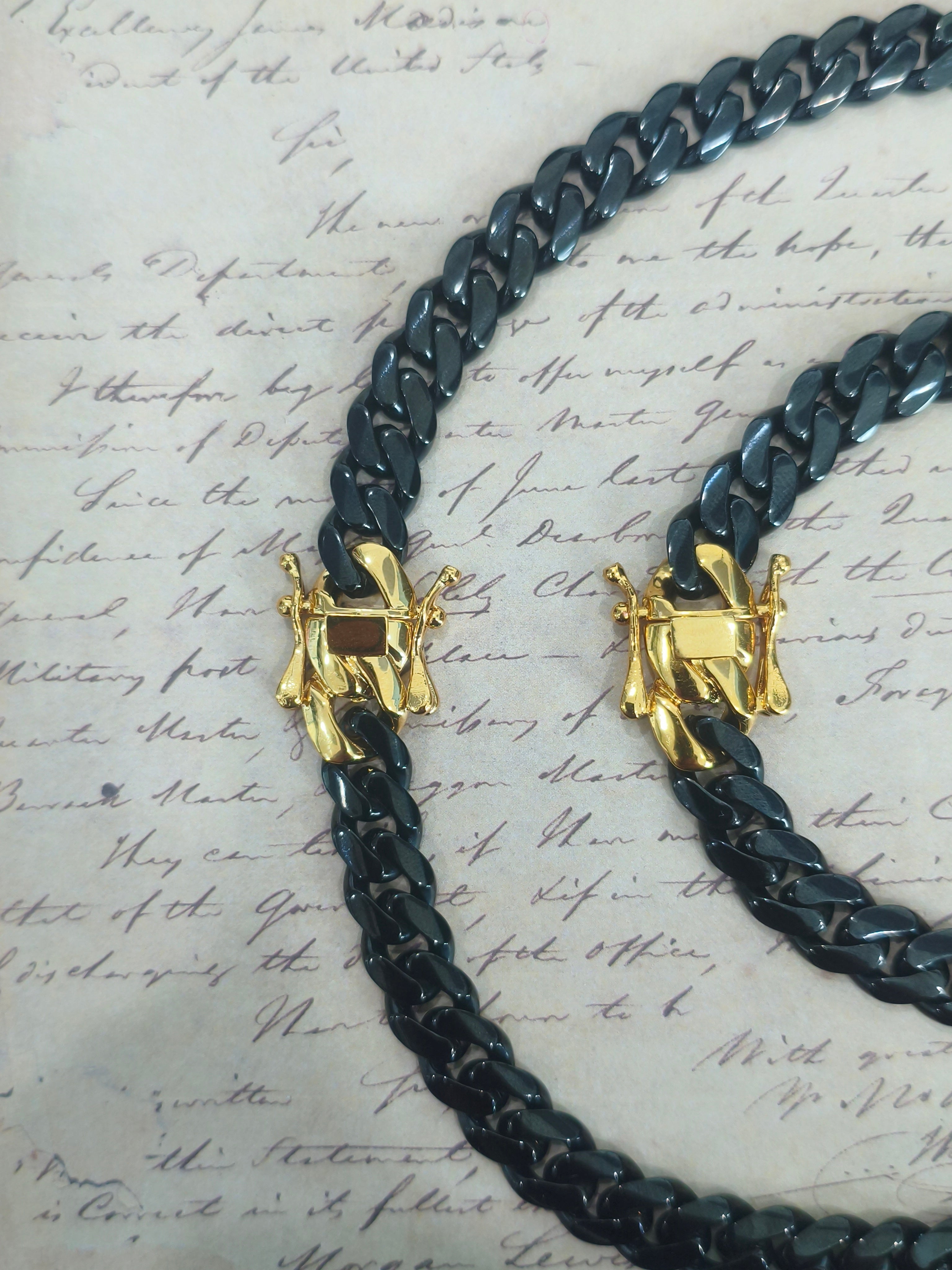 Hip-hop trendy gold buckle black chain fashionable Cuba dragon head chain