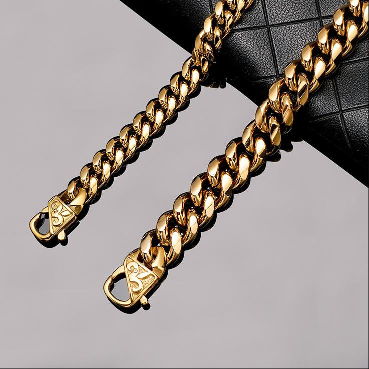 Necklace Stainless Steel Hip Hop With Encrypted Cuban Chain Men Titanium Steel Jewelry 18K Gold Whip
