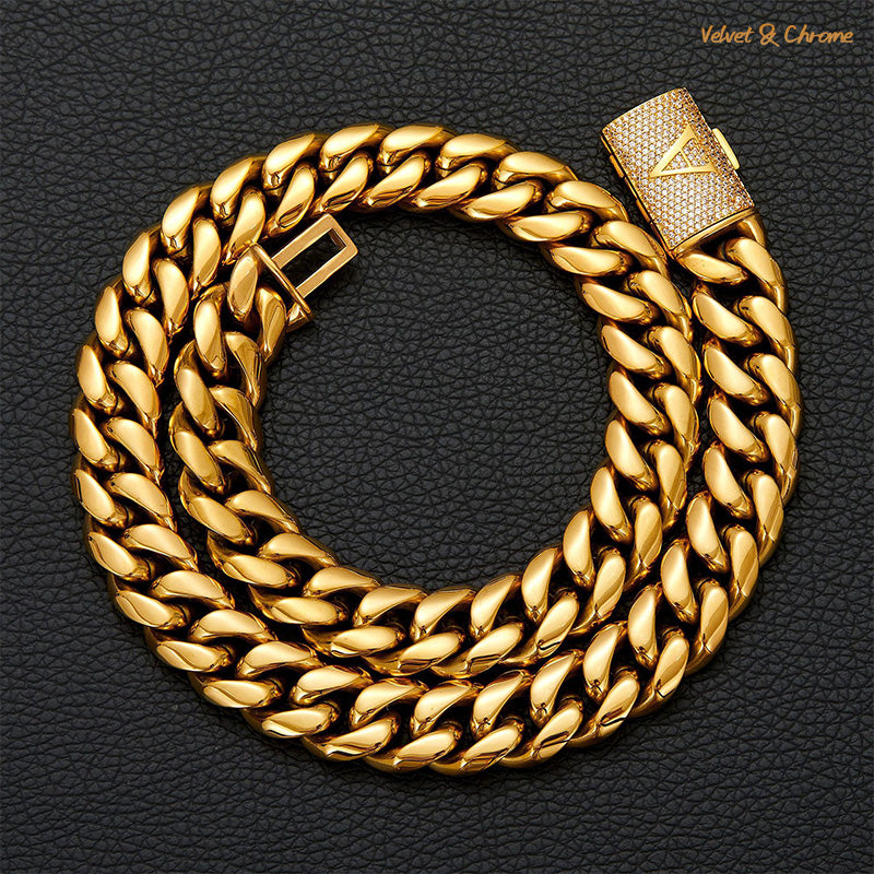 Men’s 14mm Gold Cuban Link Chain – Custom A–Z Initial Flip Clasp Hip Hop Streetwear Necklace