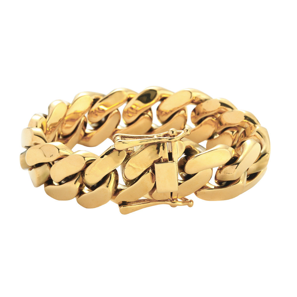 Men’s 14mm Gold Plated Cuban Link Chain – Heavy Hip Hop Rap Statement Necklace, Thick Miami Cuban Style, 198g