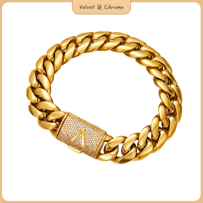 Men’s 14mm Gold Cuban Link Chain – Custom A–Z Initial Flip Clasp Hip Hop Streetwear Necklace