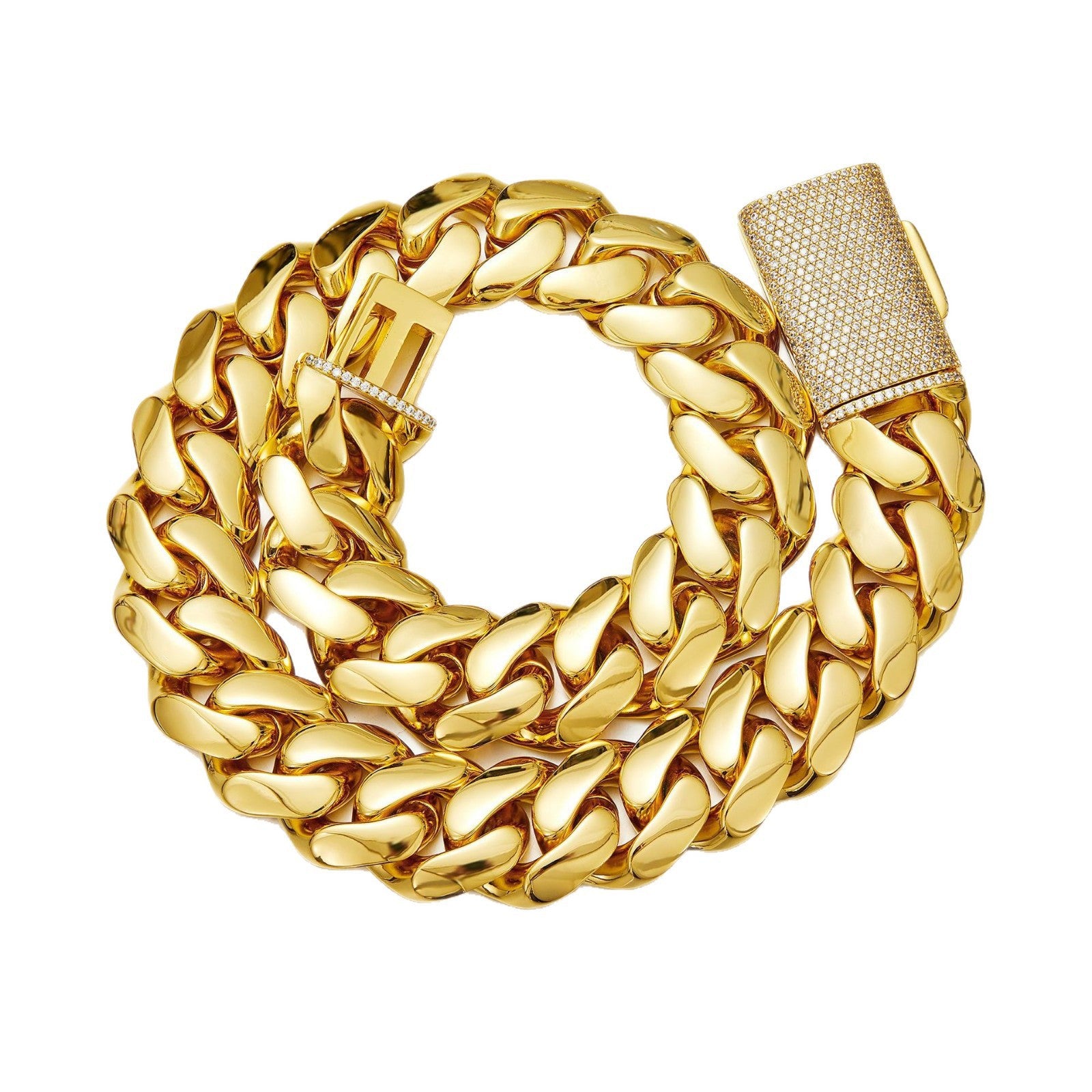 Luxury Hip Hop Miami Cuban Link Chain Set – Stainless Steel Necklace & Bracelet with Iced Flip Clasp for Men