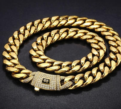 14mm Hip Hop Cuban Link Chain Necklace & Bracelet Set – Gold Plated Heavy Iced Clasp Statement Jewelry for Men