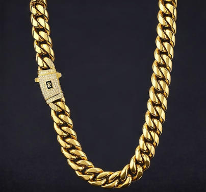14mm Hip Hop Cuban Link Chain Necklace & Bracelet Set – Gold Plated Heavy Iced Clasp Statement Jewelry for Men