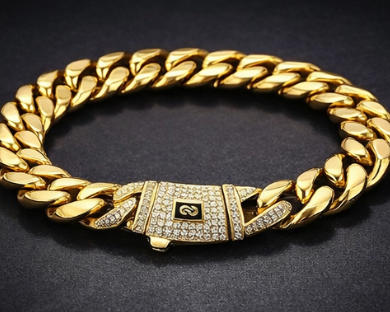 14mm Hip Hop Cuban Link Chain Necklace & Bracelet Set – Gold Plated Heavy Iced Clasp Statement Jewelry for Men