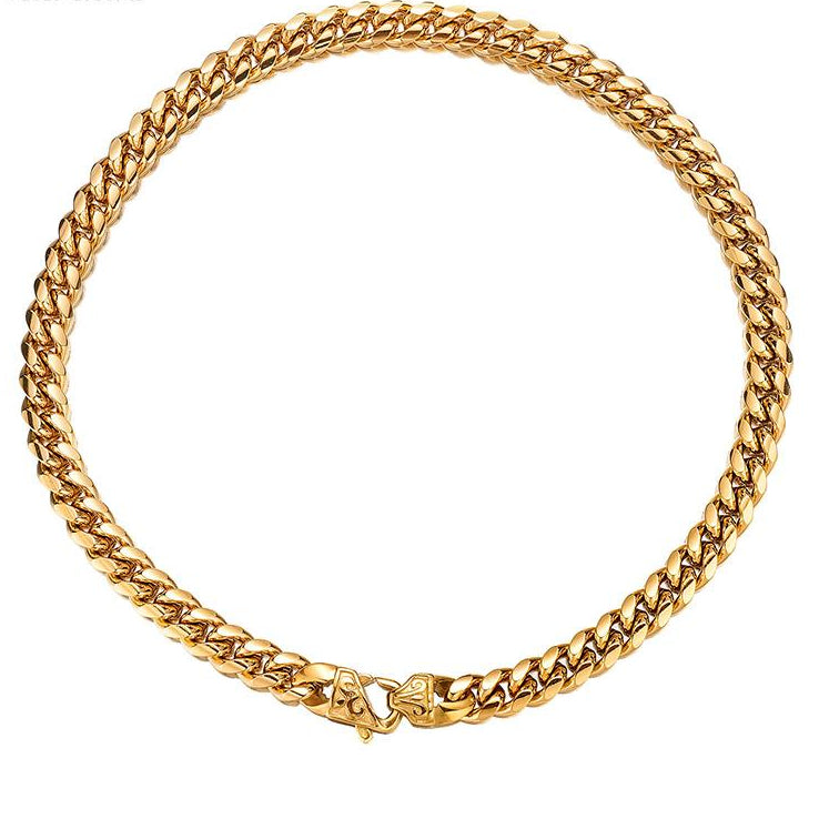 Necklace Stainless Steel Hip Hop With Encrypted Cuban Chain Men Titanium Steel Jewelry 18K Gold Whip