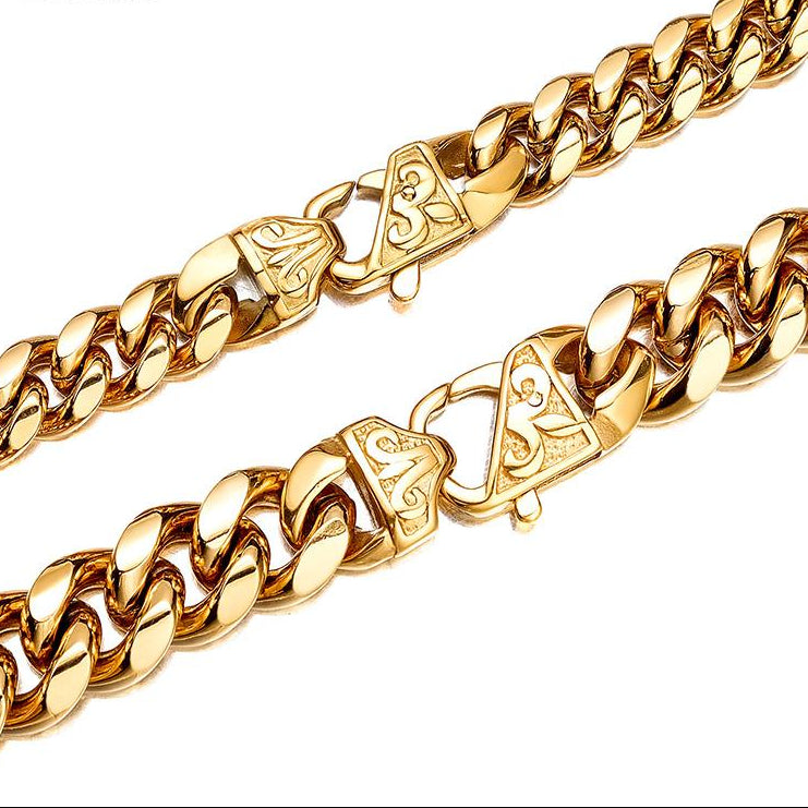 Necklace Stainless Steel Hip Hop With Encrypted Cuban Chain Men Titanium Steel Jewelry 18K Gold Whip